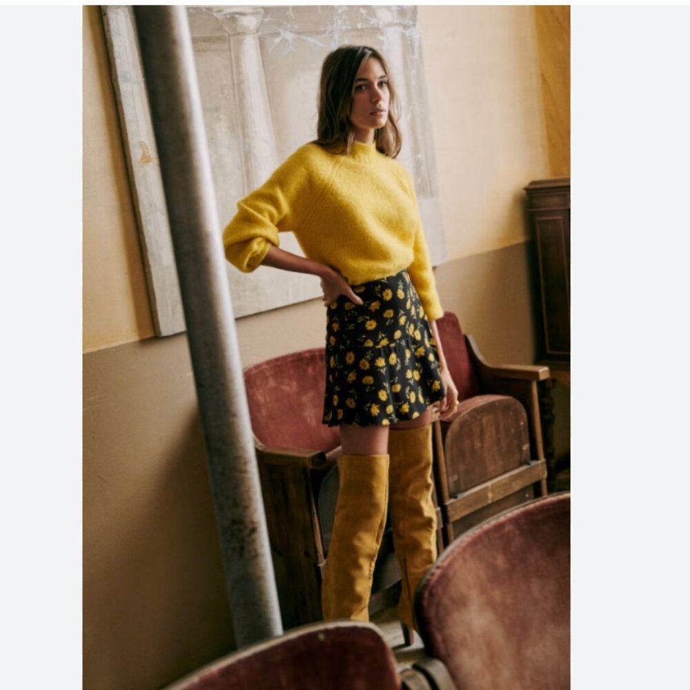 Sezane Nour skirt - size 40 - yellow flower print